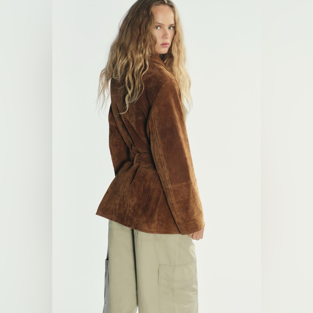Zara Brown Suede Belted Coat - Picture 16 of 16